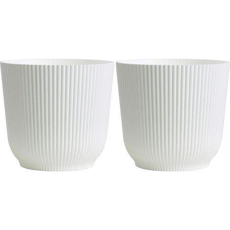 Maceta 14 cm Blanca - Juego de 2 - Macetas para Interior y Exterior para Jardín y Hogar en Blanco Mate - Macetas de Plástico Reforzado y Resina para Decoración del Hogar (1/4)