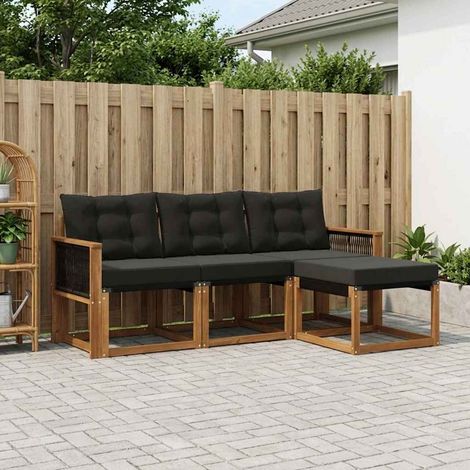 vidaXL Set di divani da esterno con cuscino 4 pcs Naturale e Nero