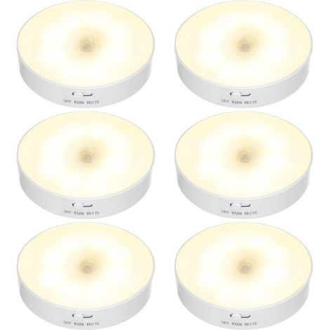 Paquet de 6 veilleuses LED sans fil, lampe de sécurité alimentée par batterie rechargeable USB pour escalier, chambre à coucher, salon, salle de bain, armoire, garage, cuisine sous les armoires (1/4)
