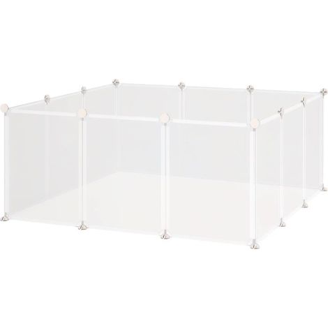 Enclos blanc en plastique transparent 12 panneaux avec 24 connecteurs, 105x105x45 cm, espace sécurisé pour petits animaux