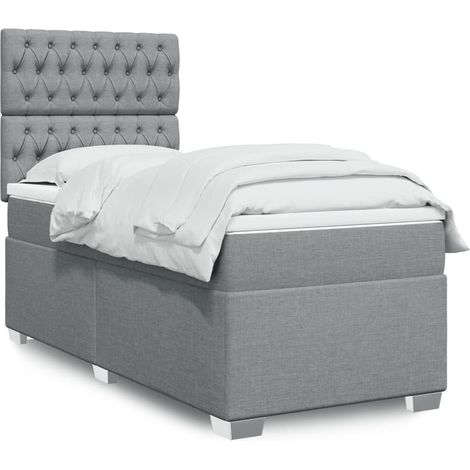Boxspringbett mit Matratze Hellgrau 100x200 cm Stoff