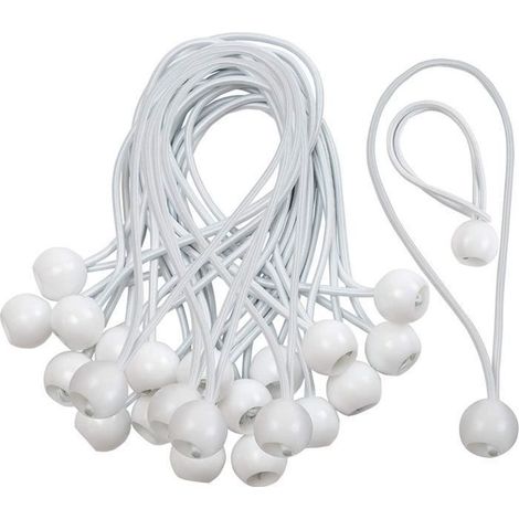 Packung mit 50 langen Gummiseilen mit Schlaufe – Weiß – 15 cm, weißes Etikett