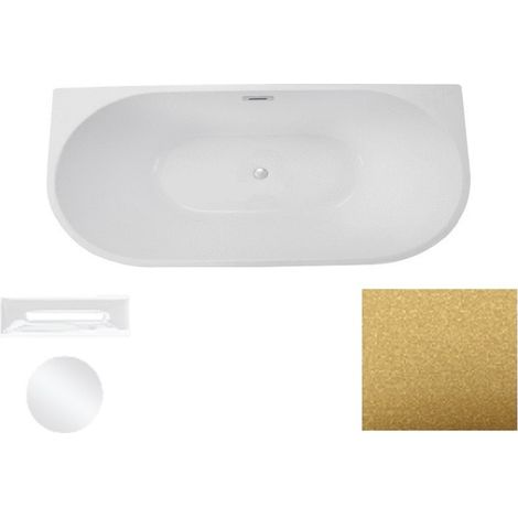 Baignoire asymétrique dorée glam avec bonde blanc VICA 150x80 (1/2)
