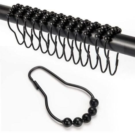 12 Pièces Crochet Rideau Douche, Anneau Rideau Douche avec Système Coulissant, Anneaux pour Tringle à Rideaux Antirouille, Anneaux Rideaux Douche pour Rideau de Porte, Rideau de fenêtre (1/5)