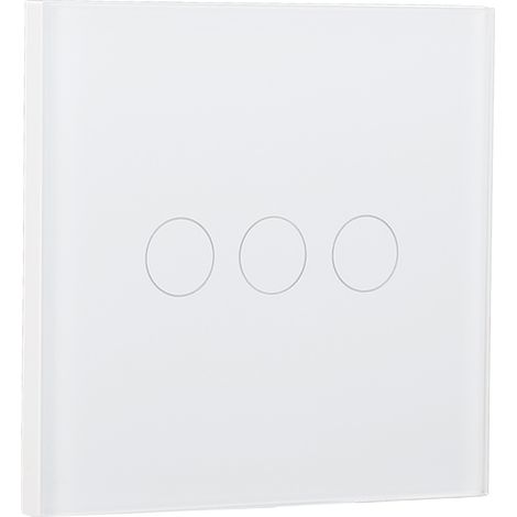 Interrupteur mural en verre trempé avec éclairage intégré, toucher tactile, domotique 86 type, fil unique, 110-240Vac, modèle achat : interrupteur triple blanc rond sur fond blanc. (1/5)
