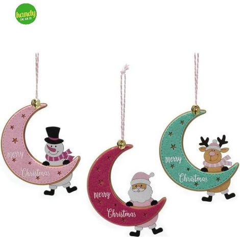 Pendaglio Luna General Trade con Personaggio Natalizio H 13cm Modelli Assortiti