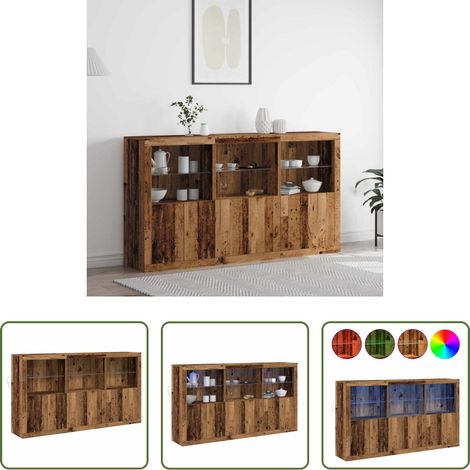 vidaXL Étagères verre - Buffet LED Bois ancien 181,5 x 37 x 100 cm Bois d'ingénierie (1/5)
