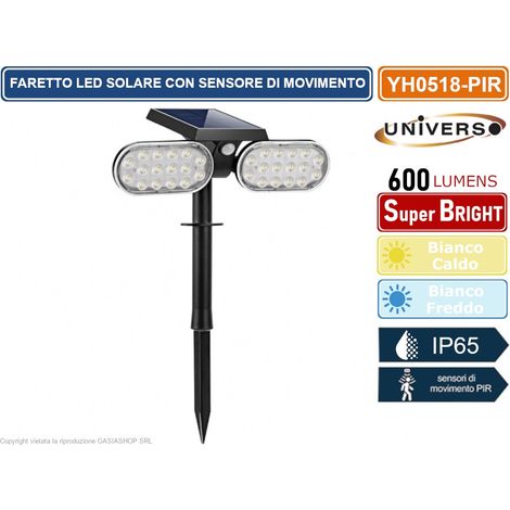 FARETTO DOPPIO A LED DA GIARDINO SNODABILE RICARICABILE 16W CON PANNELLO SOLARE CON PICCHETTO IP65 - Colore Luce:Bianco Caldo (1/3)