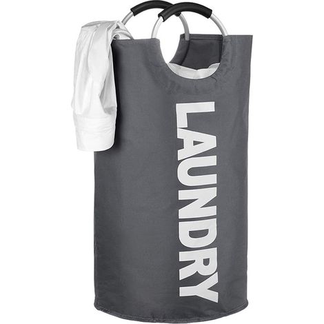 Borsa Portabiancheria ROOMY da 38x38x72 cm con maniglie in Alluminio - Borsa lavanderia in tessuto per biancheria sporca - Grigio Scuro (1/5)