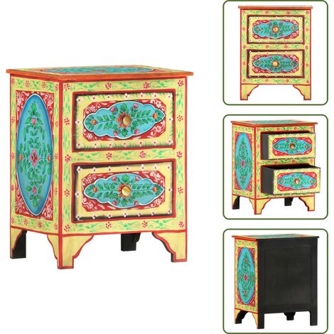 Table de chevet peinte à la main 40x30x50 cm Bois de manguier - Table De Chevet - Meuble De Chambre - Table Nuit - Décoration Intérieure - Mobilier Vintage (1/5)