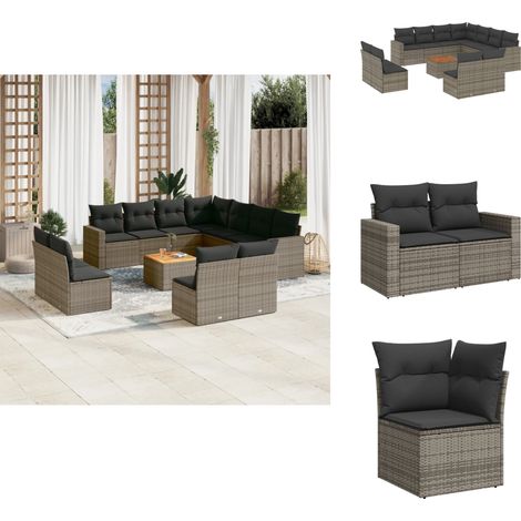 Salon de jardin avec coussins 12 pcs gris résine tressée - Salon De Jardin - Mobilier Extérieur - Set Salon De Jardin - Résine Tressée - Rotin Synthétique (1/5)