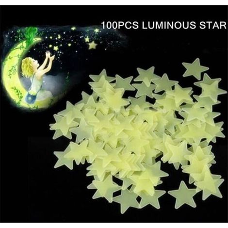 100Pcs Déco Murales Stickers Autocollants Graphiques Muraux Etoiles Fluorescents