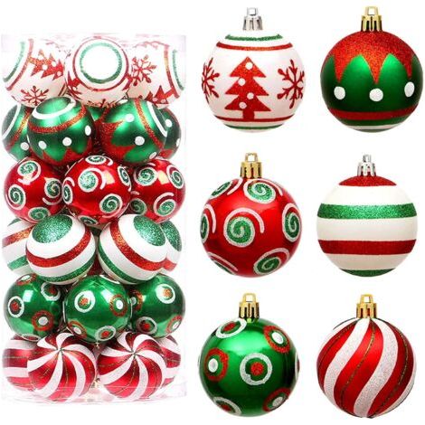 Weihnachtsbaumkugeln, 30er-Set, 6 cm, Christbaumkugeln, Christbaumschmuck, Kunststoff-Weihnachtsbaumschmuck (Rot, Grün, Weiß)