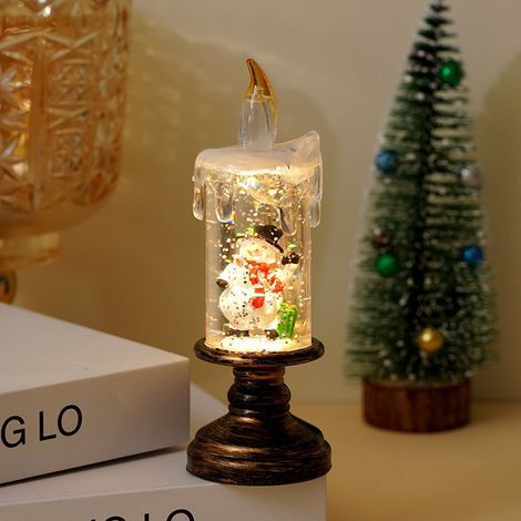 Weihnachtskerze in Schneekugelform, batteriebetrieben, flammenlos, flackernde Wirbelkerze für die Heimdekoration (Schneemannfamilie)
