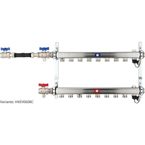 Heizkörperverteiler aus Edelstahl für 8 Heizkreise - mit WMZ-Anschlussset 110 mm waagrecht (1/3)