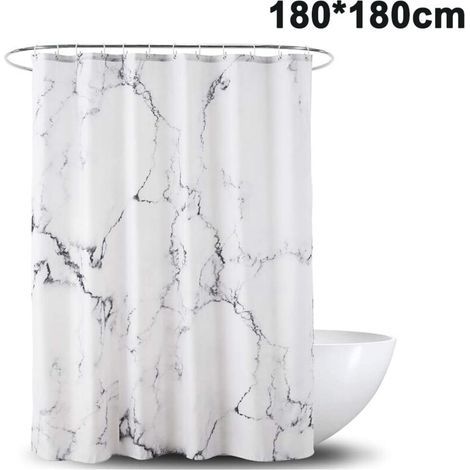 Marble shower curtain 180 x 180 cm – Waterproof polyester – 12 rustproof rings – Mildew resistant for bathroom (1/5)