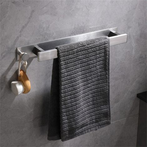 Toallero de acero inoxidable, toallero autoadhesivo para invitados, sin perforaciones, toallero adhesivo para baño con ganchos para baño (40 cm, cepillado)
