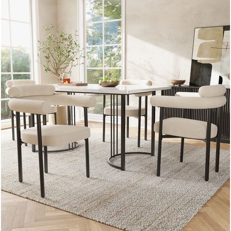 Lot de 4 chaises de salle à manger avec accoudoirs en tissu suédé beige DESVIAE (1/5)