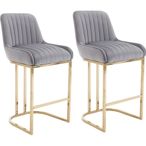 Bar Stools Set of 2 Velvet Armless Breakfast Kitchen Counter Stools with Metal Frame Bar Chairs for Home Bar Restaurant, Grey, Wahson (1/5)