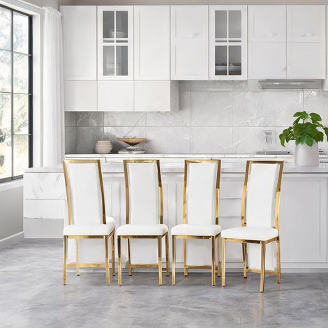 Lot de 4 chaises de salle à manger blanches et dorées en métal (1/5)