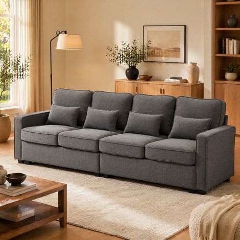 Divano 4 posti con tasche laterali in lino 264 cm OKMYHOME