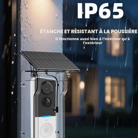 Sonnette vidéo sans fil à énergie solaire avec design graffiti, boîtier étanche, interphone vidéo HD 1080p, vision nocturne, détection de mouvement PIR, compatible avec smartphones et tablettes (blanc (1/4)