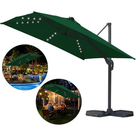 SWANEW Ombrellone offset da giardino, Ombrellone a ombrello - Alu - girevole a 360° - 3 x 3 m - con LED - Verde (1/4)