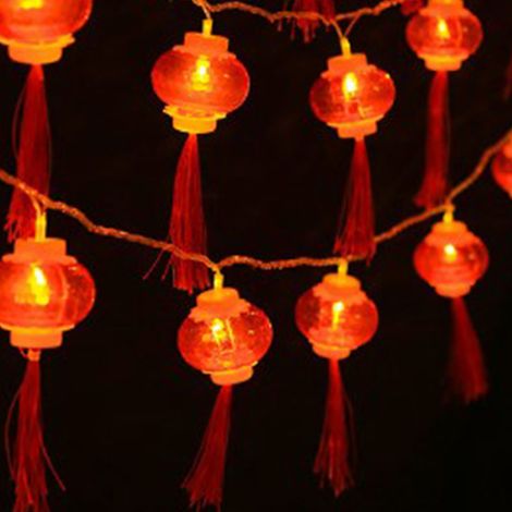 Guirlande lumineuse chinoise rouge à LED, étanche, avec 20 lumières et une coque en PVC, idéale pour le Nouvel An et les cours. Longueur : 3 mètres (9,8 pieds). (1/5)