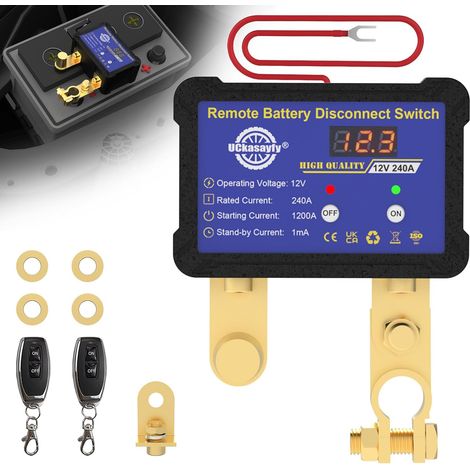 Remote Control Battery Switch 12v 240A with Voltage Indicator Led Anti-Theft Switch for Car RV ATV Truck Marine (1/5)
