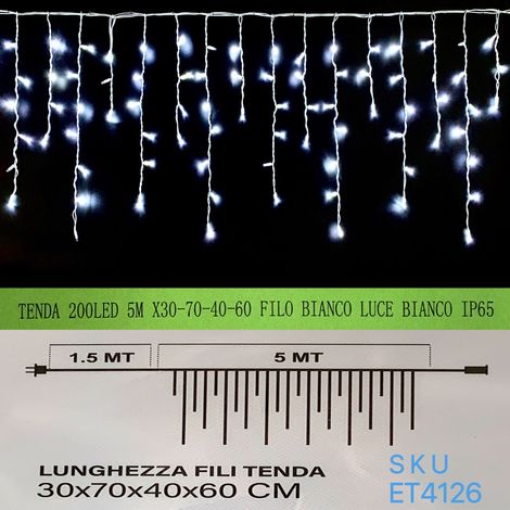 TENDA NATALE ESTERNO NATALIZIA 200 led 5m x 30-70-40-60 CM filo bianco luce bianco ip65 /ET4126