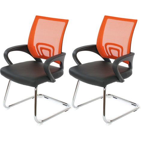 Lot de 2 chaises de conférence / chaise visiteurs Ancona, simili-cuir, orange (1/4)