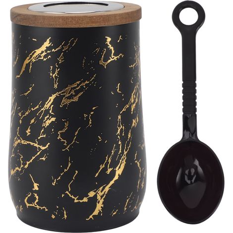Boîte à café hermétique Acier inoxydable 800ml Couvercle transparent avec cuillère pour grains thé sucre noir (1/5)