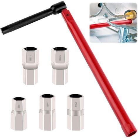 Clé à robinet pour installation 8-12 mm – Corps en acier ultrarésistant – Poignée pivotante pour écrous difficiles – Adaptateurs inclus (1/5)