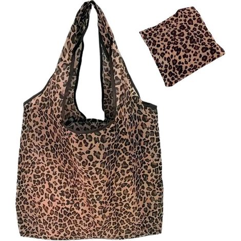 Bolsa de compras grande, plegable y reutilizable con estampado de leopardo. (1/5)