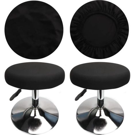 Housse Tabouret Rond Housse Tabouret de Bar, Tissu de Luxe, Diamètre 30cm, Extensible, Infroissable, Lavable et Anti-Poussière (2 Pièces Noir) (1/3)