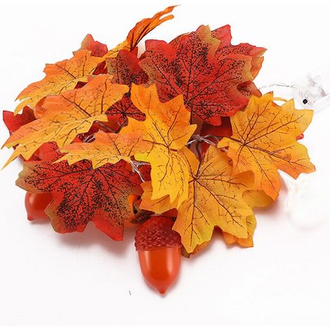 Guirlande lumineuse d'automne pour Halloween, 2 m (6,6 pi), 10 LED, feuilles d'érable et glands, pour chambre intérieure. (1/3)