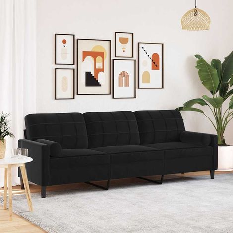 vidaXL Divano a 3 Posti con Cuscini Nero 210 cm in Velluto (1/5)