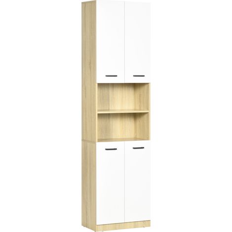 Mobile Bagno in Truciolato Bianco con 2 Armadietti con Ante e 2 Ripiani Aperti, 53x33.5x195.7 cm