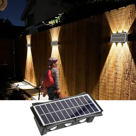Warm white solar outdoor lights, 6 waterproof LEDs, up and down solar wall lights, dusk-to-dawn lights (1/5)