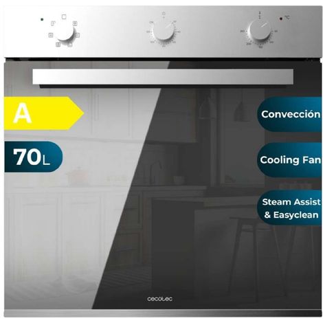 Cecotec – Four traditionnel multifonction 70L – 2800W, 6 fonctions, minuterie, base vapeur XXL, porte triple vitrage, classe A