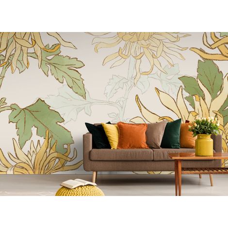 Papier Peint Japonais - Chrysanthèmes Élégants - 150 x 250 cm (1/2)
