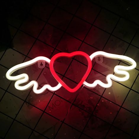 Enseigne lumineuse LED en forme de cœur, veilleuse USB, fonctionne sur piles, pour décorer un mur, une chambre, une salle de jeux, un bar ou une fête. (1/2)