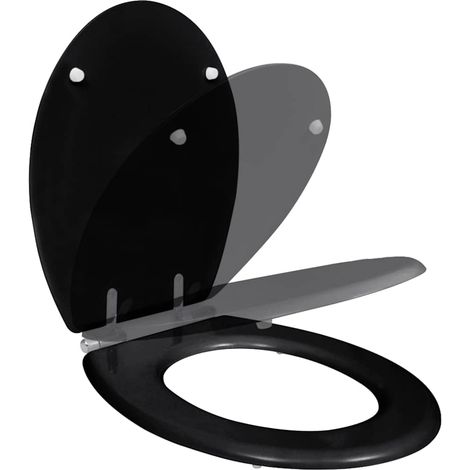 vidaXL Asiento inodoro WC MDF tapa de cierre suave diseño negro (1/2)