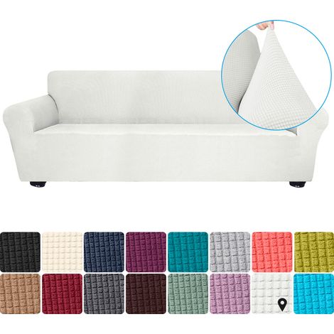 Housse de canapé élastique en spandex, antidérapante, douce, lavable, pour canapés 4 places, convient aux salons, chambres d'enfants et aux animaux de compagnie (blanche) (1/5)