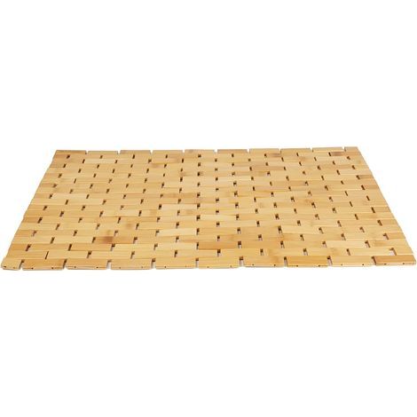 Tapis de bain, de douche, de baignoire, accessoire de salle de bain, tapis de bain enroulable de luxe en bambou, 60 x 41 x 1 cm (L x l x H), marron (rectangulaire) (1/5)