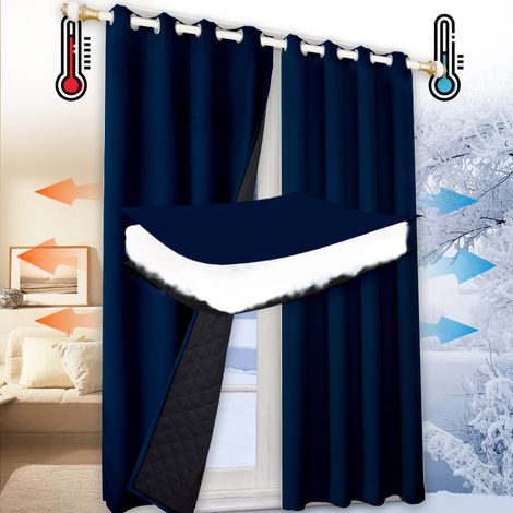ROSNEK Rideau occultant thermique phonique 3 couches 405 g/m² 132 x 213 cm à œillets Bleu marine (1/5)