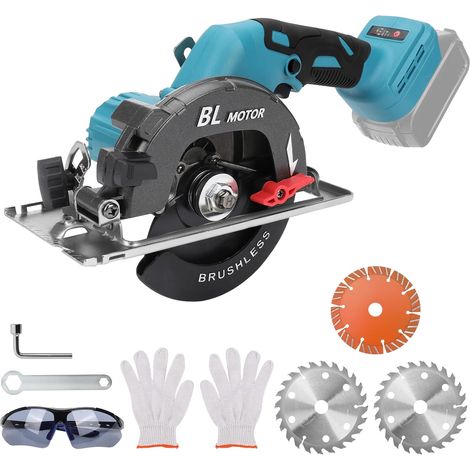 Mini Scie Circulaire Sans Balais Pour 18 V Li-Ion Batterie - Avec 3 Lames de Scie - Peut Couper en Diagonale 6000 tr/min - Multifonction - Pour Travail du Bois (Sans Batterie) (1/5)