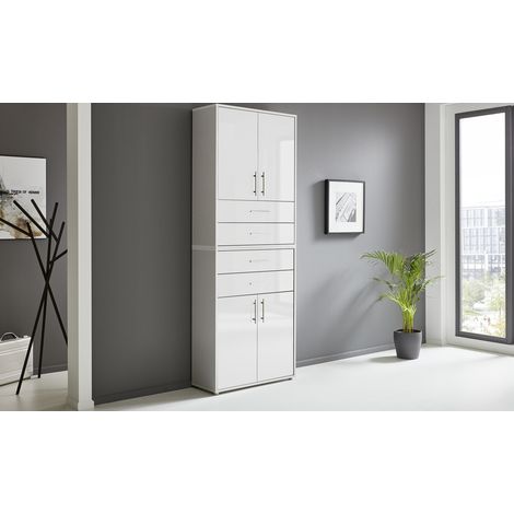BMG Möbel Regalwand/Schrankwand, Office Edition Set 18, grau/ weiß hochglanz