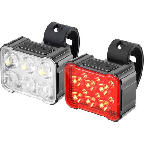 Luce anteriore e posteriore ricaricabile per bicicletta - 8+9 modalità ultra luminose - JINFGERNE - Impermeabile IP65, ideale per ciclismo, escursionismo, campeggio e pesca (1/5)