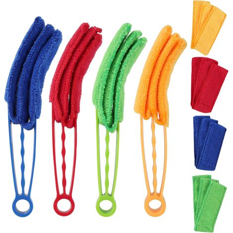 Lot de 4 nettoyeurs de stores, plumeau pour stores, brosses de nettoyage pour meubles, brosse de nettoyage double face, brosse de nettoyage pour radiateur avec housse en microfibre, brosse de (1/5)